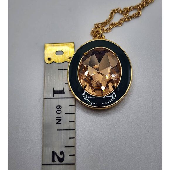 J Crew Crystal Pendant Necklace Green Enamel Oval on Gold Chain NWT - Picture 3 of 4